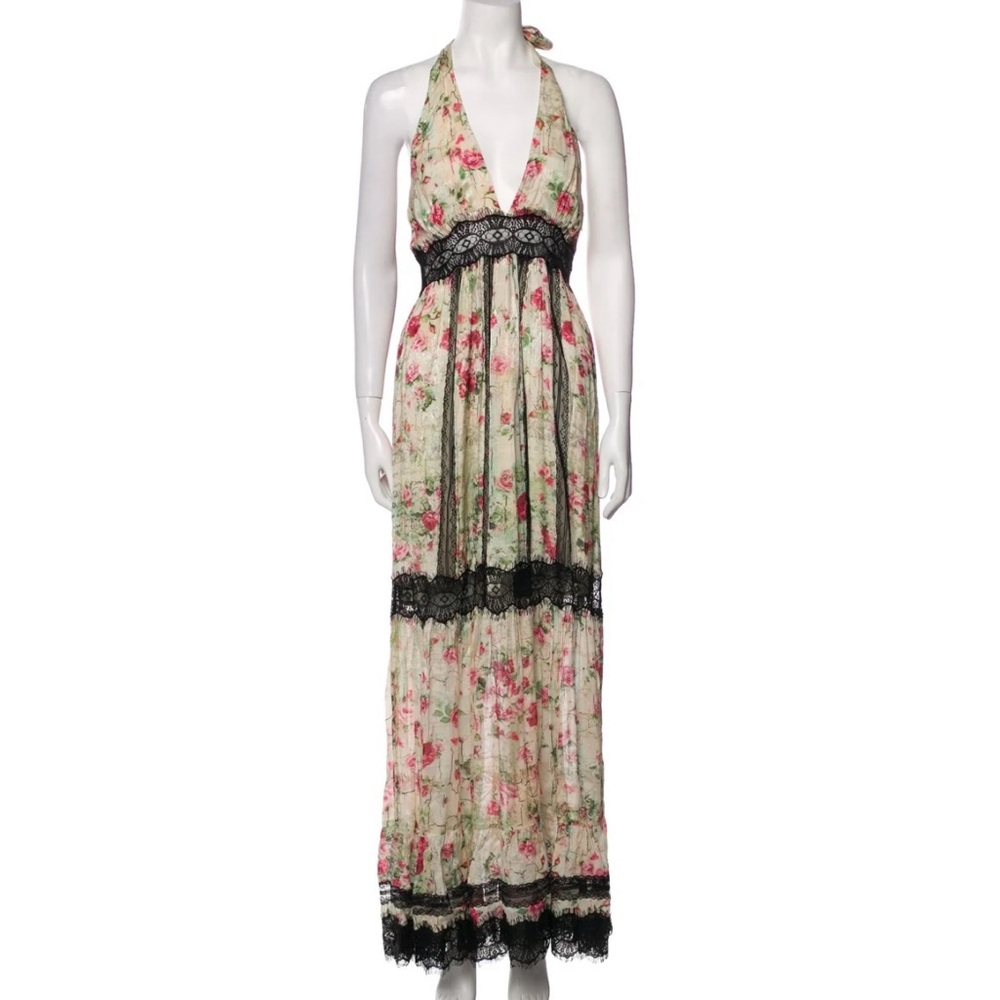 Rococo Sand Floral Maxi Dress with Black Lace